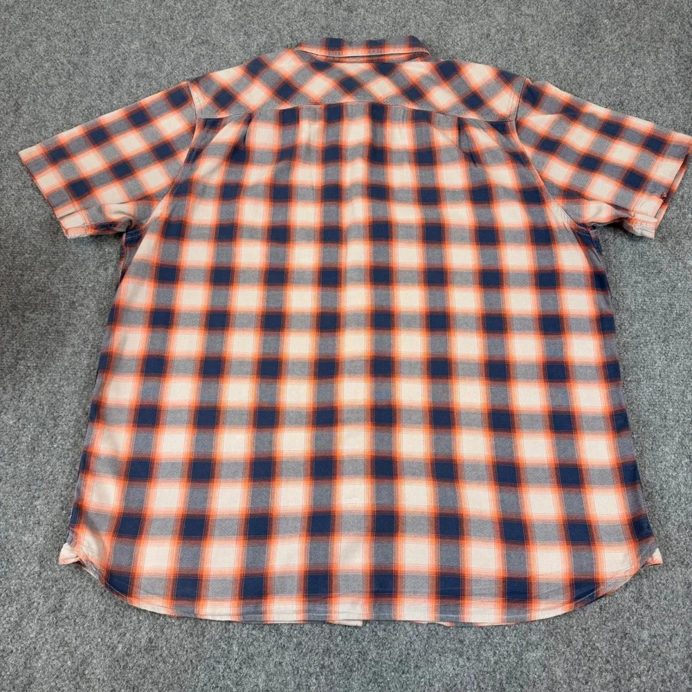 The North Face Mens XL Plaid Button Down Shirt Short Sleeve Orange Navy Blue